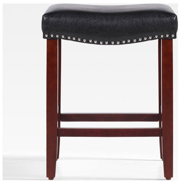 WestinTrends 24" Upholstered Saddle Seat Counter Height Stool, Bar Stool, Cherry/Black