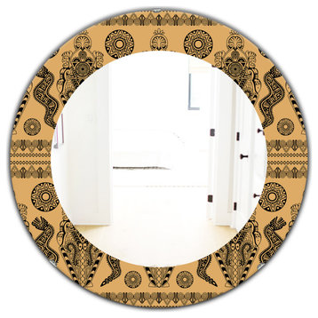 Ethnic African Decorative Bohemian Frameless Round Wall Mirror, 32x32
