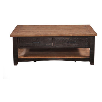 Martin Svensson Home Rustic Wood 2 Drawer Coffee Table Antique Black and Honey