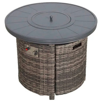 Living Source International 25'' H x 32'' W Outdoor Fire Pit Table with Lid