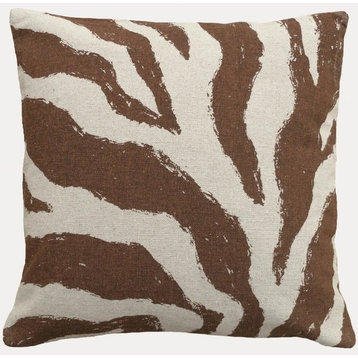 Zebra Hand-Printed Linen Pillow, Chocolate