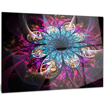"Fractal Flower Blue Red Digital Art" Glossy Metal Wall Art, 28"x12"