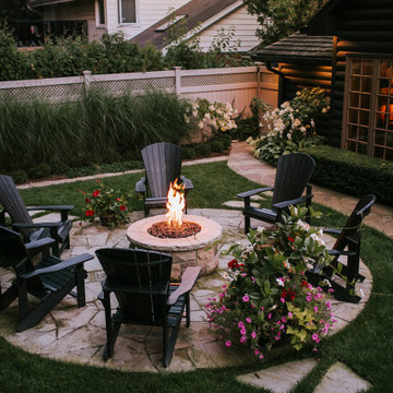 Natural Stone Patio with Fireplace