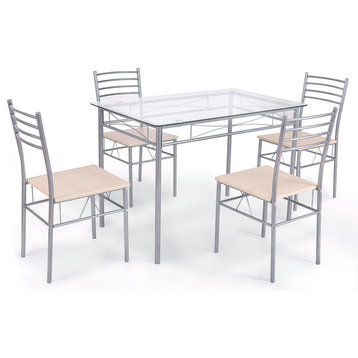 Costway 5 Piece Dining Set Table And 4 Chairs Glass Top Kitchen Furniture
