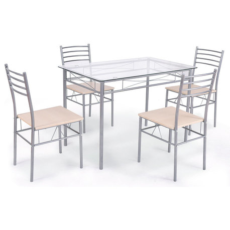 Costway 5 Piece Dining Set Table And 4 Chairs Glass Top Kitchen Furniture