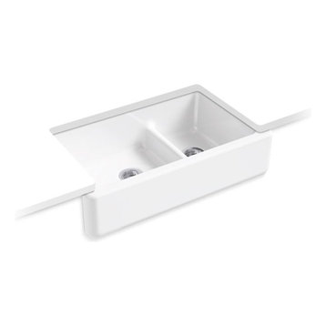 Kohler Whitehaven Smart Divide Double-Bowl Kitchen Sink w/ Tall Apron, White