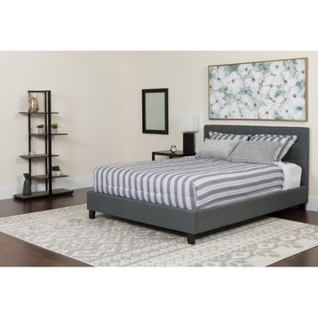 Tribeca Queen Size Tufted Upholstered Platform Bed in Dark Gray Fabric with...