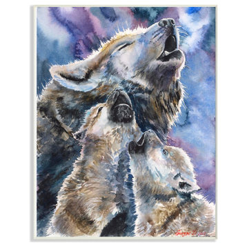 Wolf Pack Family Large Dog Animal Purple Painting, 10"x15"