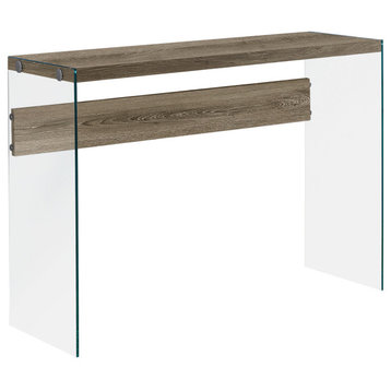 15.75"x44"x32" Dark Taupe Clear Particle Board Tempered Glass Accent Table