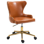 Meridian Furniture - Hendrix Swivel and Adjustable Vegan Leather Office Chair, Cognac, Rich Gold Base - Sit back and take it easy in this Hendrix vegan leather office chair. Its soft cognac vegan leather looks so real, no one but you will know it's not. A rich gold base and coordinating nail head trim hardware adds a touch of elegance to this comfortable chair. Its swiveling function lets you easily turn at your workstation to perform different tasks, and the seat height is adjustable, so you can quickly find the best and most comfortable position.