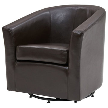 Pemberly Row 17.5" Bonded Leather Swivel Chair in Brown Finish