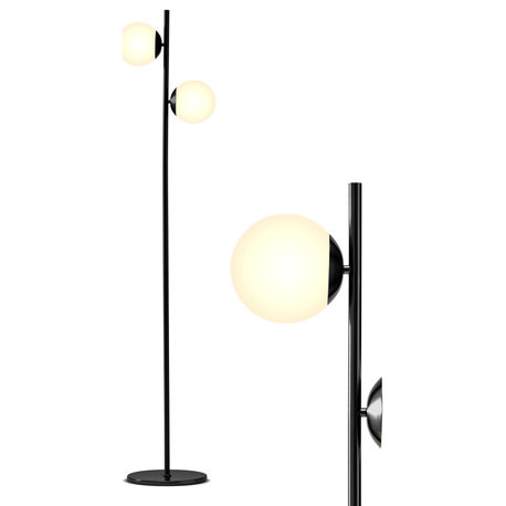 Brightech Sphere - Mid Century Modern 2 Globe Floor Lamp for Living Room, Black