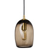 Mini Pendant Handblown Glass Ceiling Light, Brown Shade, Finish: Brass