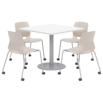 Olio Designs White Square 36in Lola Dining Set - Moonbeam Caster Chairs