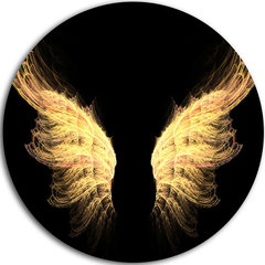 Golden Angel Wings on Black' Disc Oversized Abstract Metal Art