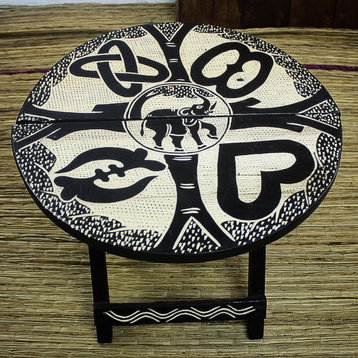 Novica Handmade Adinkra Elephant Wood Folding Table