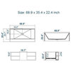 ADM Shelved Freestanding Bathtub, White, 68.9"