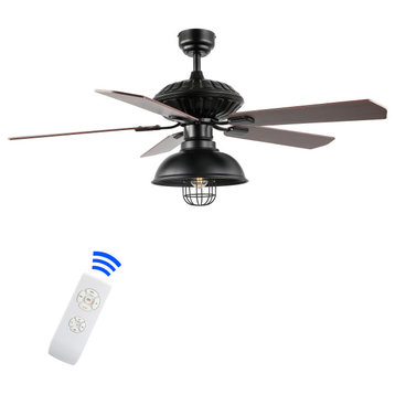 Ashton 52" 1-Light Farmhouse Iron Dome Shade LED Ceiling Fan With Remote, Black