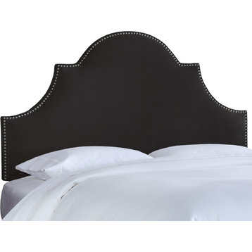 Taylor Nail Button High Arch Notched Headboard, Velvet Black, King