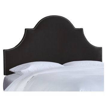Taylor Nail Button High Arch Notched Headboard, Velvet Black, King