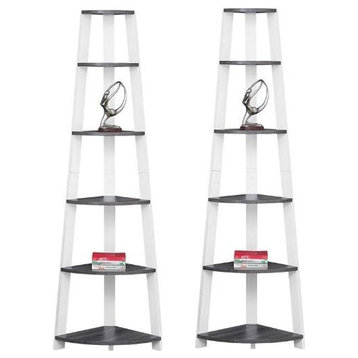 Home Square 2 Piece Wood Corner Accent Etagere Set in Gray and White