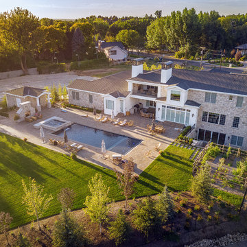 Full View Of Backyard With Pool, Garden and Fireplace