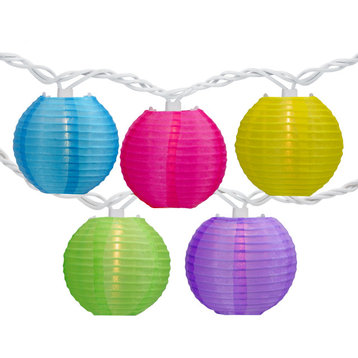 10-Count Multi-Color Summer Paper Lantern Lights, Clear Bulbs