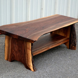 Live Edge Walnut Bench with Shelf - Accent And Storage Benches