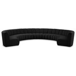 Meridian Furniture - Infinity Black Boucle Fabric Upholstered Arc Shaped Modular Sectional, Black, 9-Piece, Arc-Shaped - Mix and match this Infinity boucle fabric modular chair with other items in the Infinity collection to find the best possible seating solution for your gang. Rich black boucle fabric feels welcoming and soft to the skin, so you stay seated comfortably for the big game or while watching your favorite programs. Deep channel tufting adds to the longevity and durability of this modular chair while giving it texture.