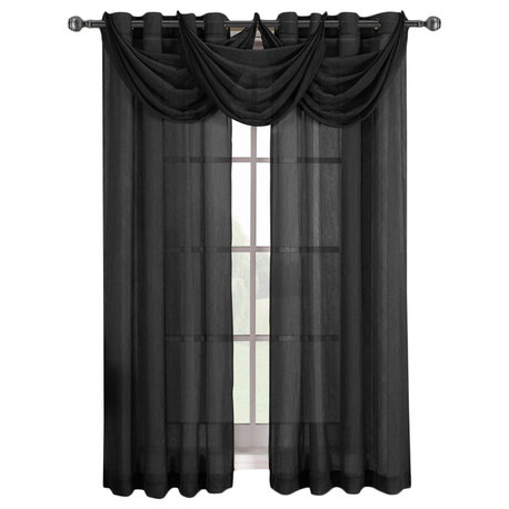 Abri Grommet 5-Piece Window Treatment Set, Black, Panel Size: 100"x96", Valance: