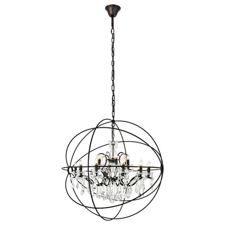 Geneva 18 Light Pendant in Dark Bronze with Clear Royal Cut Crystal