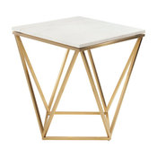 Jasmine Side Table by Nuevo, Marble Top With Gold Brushed Stainless Steel Frame