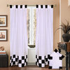 4 Pc Set Indian Sari Curtains & Cushion Covers - Boho Tab Top White/Black 84"