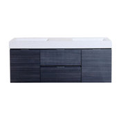 Lux 60" Double Sink Gray Oak Wall Mount Modern Bathroom Vanity