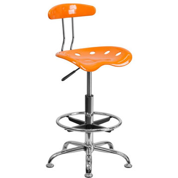Vibrant Orange/Chrome Drafting Stool With Tractor Seat