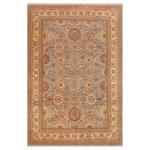 Bareens Designer Rugs - Bohemien Ziegler Carlee Blue Beige Hand-Knotted Wool Rug - 9'7'' x 13'8'' - Enhance the ambiance of your home with this magnificent Persian-influenced Turkish hand-knotted rug made by skilled artisans capable of creating the most exceptional vegetable dyes and hand-spun wool. This exquisite handmade rug is a one-of-a-kind Peshawar Kafkaz, otherwise identified as Chobi, Chobi Peshawar, Oushak, or Ziegler rug. These handmade rugs are crafted in Pakistan utilizing superior-quality wool imported from Australia, New Zealand, and Korea in two types of weaves: the Persian weave and the Mori weave. This rug is meticulously crafted by hand using the finest natural vegetable dyes extracted from local plants. The artisans use a blend of hand-spun local and fine merino wool, resulting in a rug with a compelling texture, higher lanolin content, and longer staple. The artisans occasionally incorporate natural or artificial silk into the pile to enhance specific motifs. The finished product is an awe-inspiring execution of flawless design and an understated palette that exudes elegance.