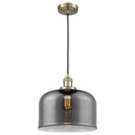 Innovations Lighting - Large Bell 1-Light LED Pendant, Antique Brass, Glass: Plated Smoked - One of our largest and original collections, the Franklin Restoration is made up of a vast selection of heavy metal finishes and a large array of metal and glass shades that bring a touch of industrial into your home.