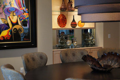 Mid-sized trendy great room photo in Boston with beige walls