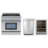 Thor Kitchen 3-Piece 36" Gas Range, Dishwasher and Wine Cooler, Natural Gas