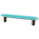 Glass Storm Studios - Aqua Mist Handmade Glass, Long Pull - Textured, layered and glittering light aqua glass. All our products are handmade to order.  Important: Do not use an electric drill or electric screwdriver.