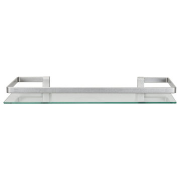 Floating Wall Mount Tempered Glass Bathroom Shelf With Brushed Chrome Rail