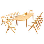 Teak Deals - 13-Piece Outdoor Teak Dining Set: 122" Rectangle Table, 12 Surf Folding Chairs - Set includes: 122" Double Extension Rectangle Dining Table and 12 Folding Arm Chairs.