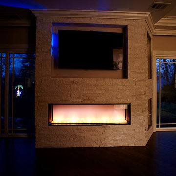 Modern Stone Fireplace with Built-In TV Wall and LED Lighting