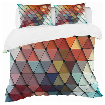 3D Diamond Geometry in Shades of Blue and Red Modern Bedding, Queen