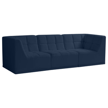 Relax Velvet Upholstered 3-Piece Modular Sofa, Navy