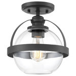 Savoy House - Pendleton 1-Light Semi-Flush, Matte Black - This Savoy House Pendleton 1-light ceiling semi-flush mount is a smart way to pep up the illumination and style inany room, including small spaces that might otherwise have lackluster light. It showcases a large orb of clear glass that is open at the bottom, allowing for more direct light and making it easy to replace the bulb. Metal bands bisect the shade and help hold it to the fixtureï_’s base. Try using this fixture in laundry rooms, closets, hallways or entryways, though truly the possibilities are endless. Finished in matte black. This fixture is 9.38" wide and 9.75" tall. Uses a standard size bulb of up to 60 watts (not included).