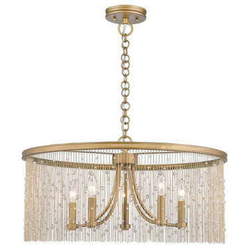 Chandelier 5 Light Steel in Glamour style - 12.63 Inches high by 25 Inches wide