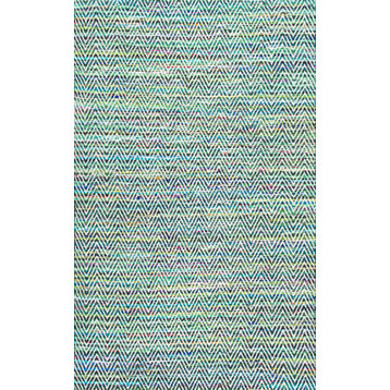 Candy Striped Chevron Area Rug, Green, 7'6"x9'6"