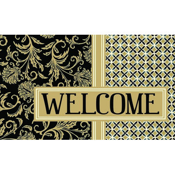 Welcome Thistle Print Black and Tan 30 X 18 Floor Mat