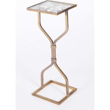 Hourglass Accent Table In Antique Gold w/ Top In Oyster Shell